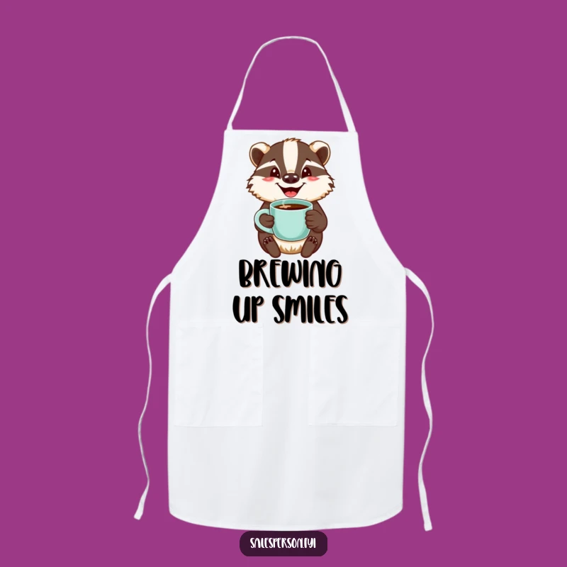Funny Badger Coffee Apron: Jovial Barista Bear, Humorous Cooking Gift