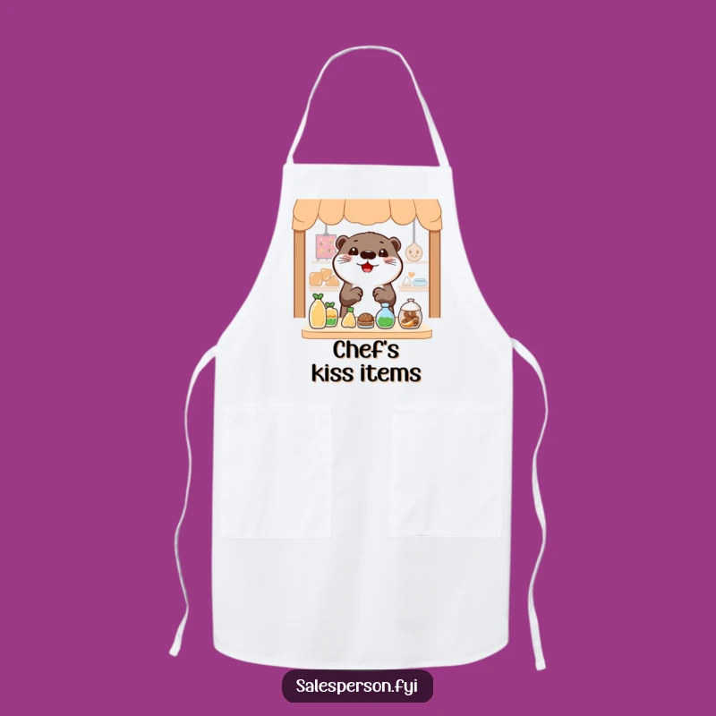 Funny Otter Kitchen Apron - Cheerful Otter Showing Finds Cooking Gift