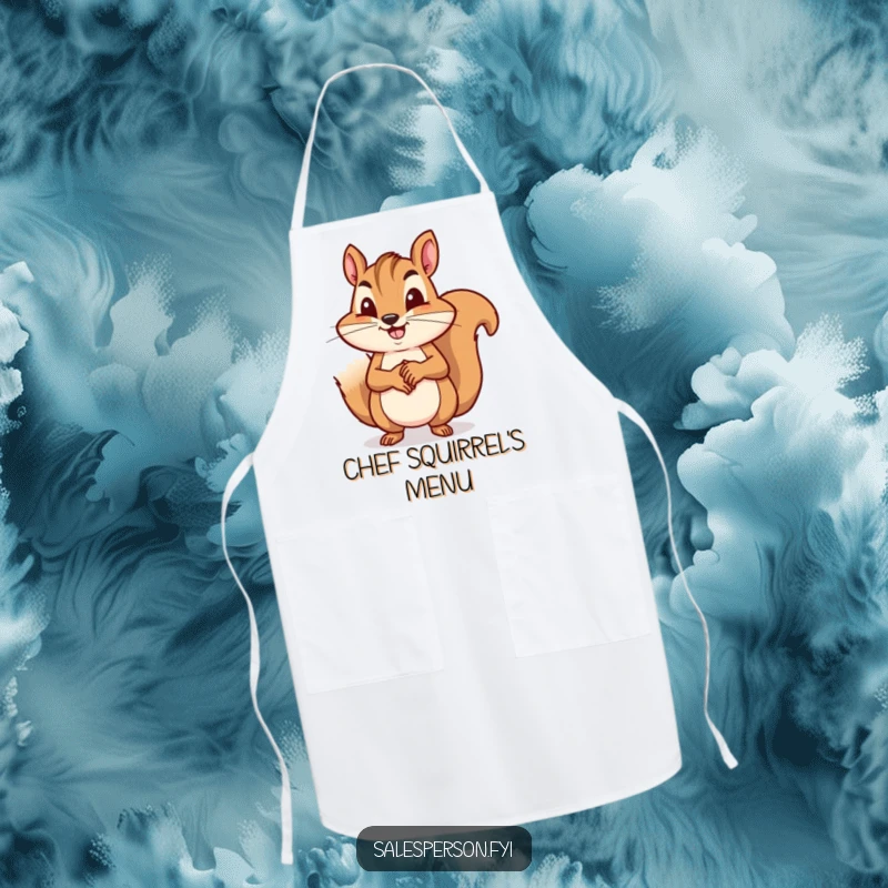 Funny squirrel executing a business handshake while wearing an apron, ready for kitchen success, a funny gift.
