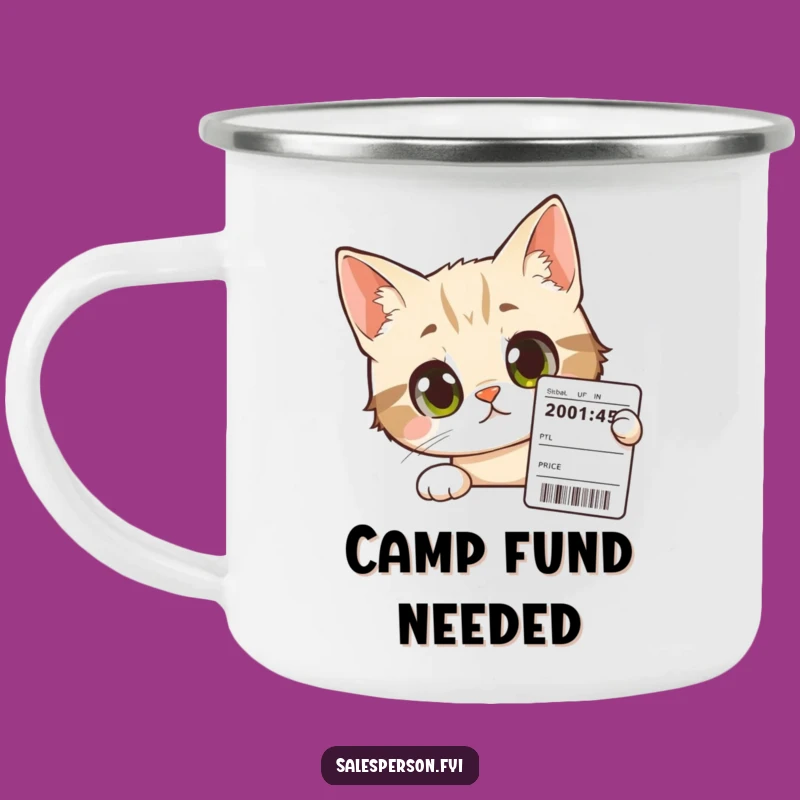 Funny Cat Enamel Camping Mug - Durable and Witty Cat Price Tag Accessory