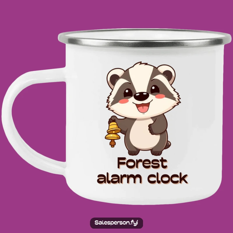 Funny Badger Bell Ringing Camping Mug - Cheerful Grin Outdoor Gift