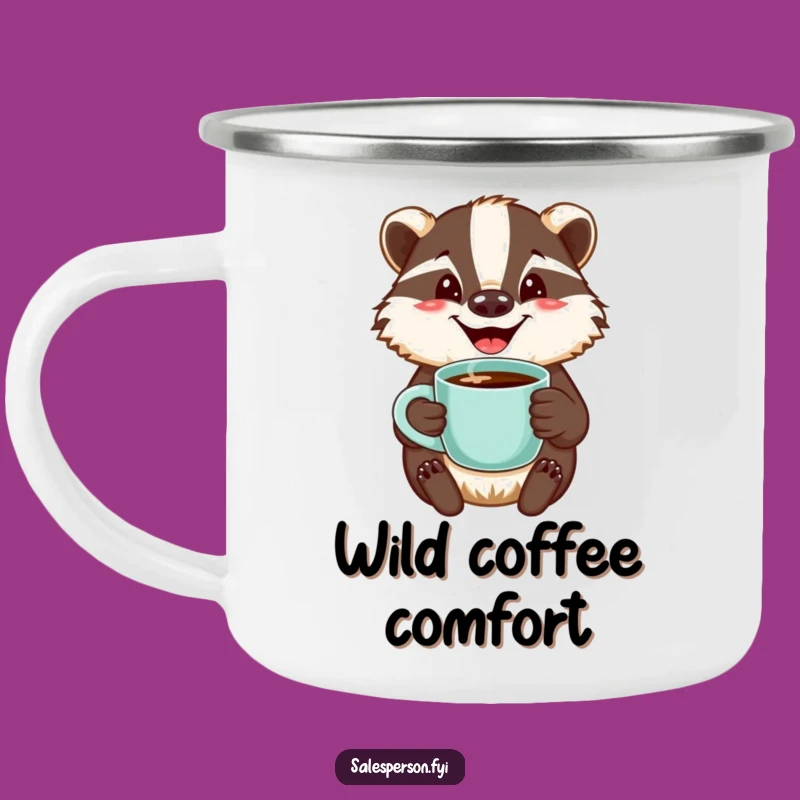 Funny Badger Coffee Camping Mug: Jovial Brew Outdoors, Humorous Gift