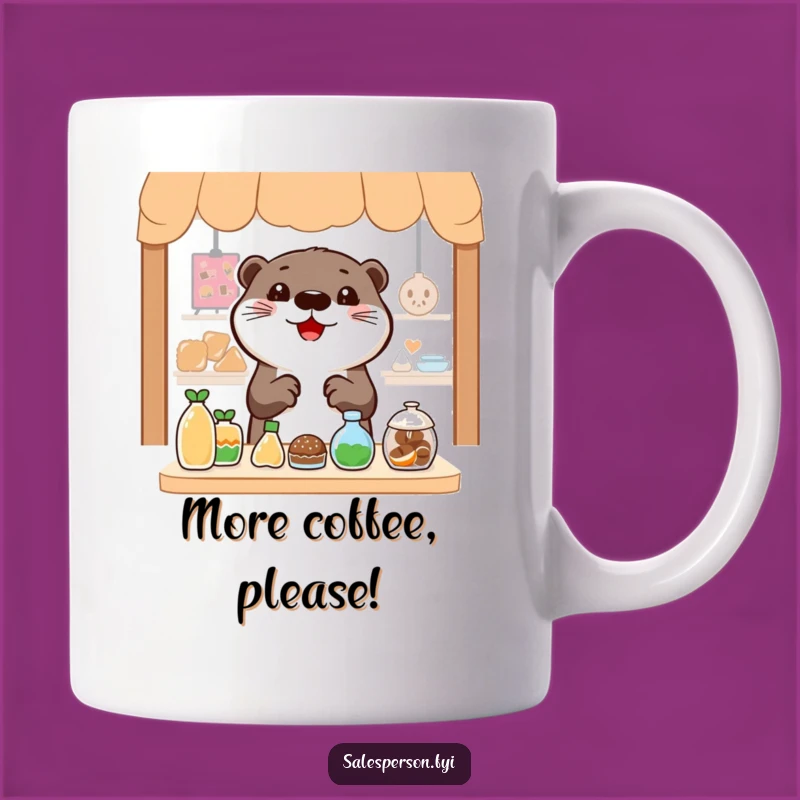 Funny Otter Deal Finder Gift Mug - Cheerful Character Showing Enticing Items