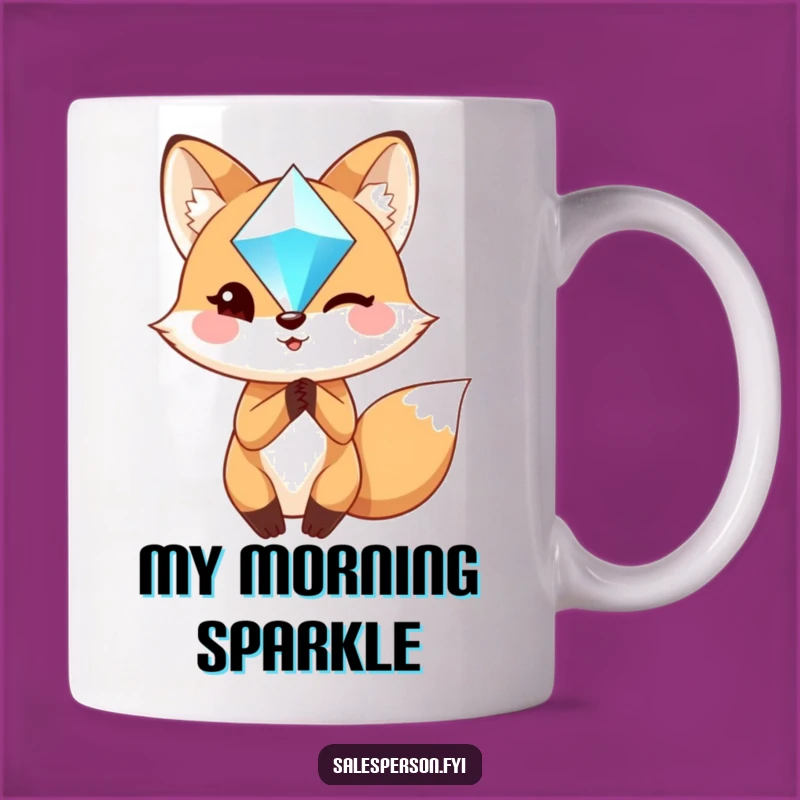 Funny Fox Gem Collector Gift Mug - Charming Winking Character with Sparkling Jewel