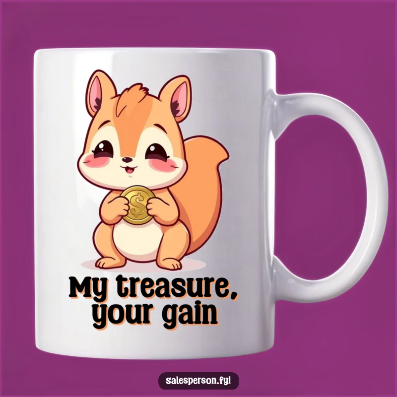 Funny Giggling Squirrel Mug, Shiny Coin Gift for Luck and Laughter