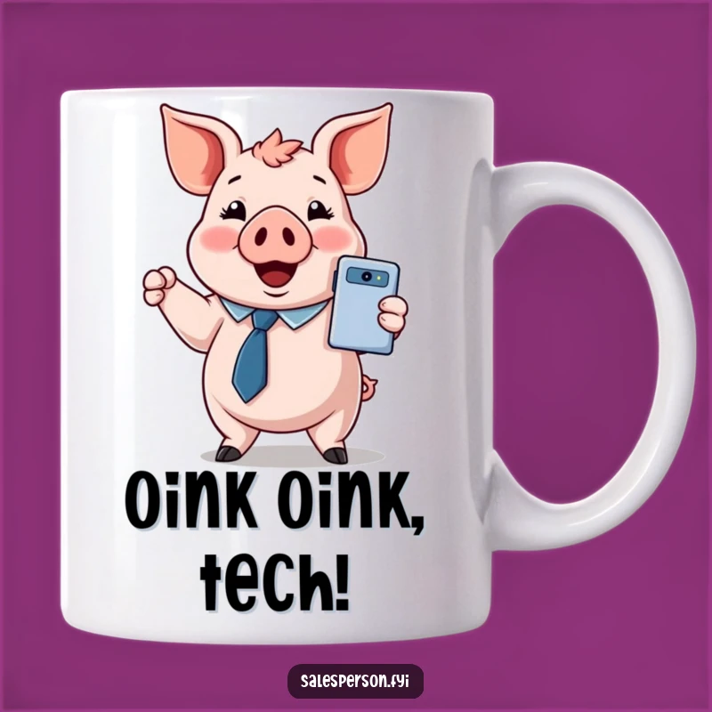 Tech-Savvy Pig Mug: Gadget Love, Perfect Funny Gift for Geeks!