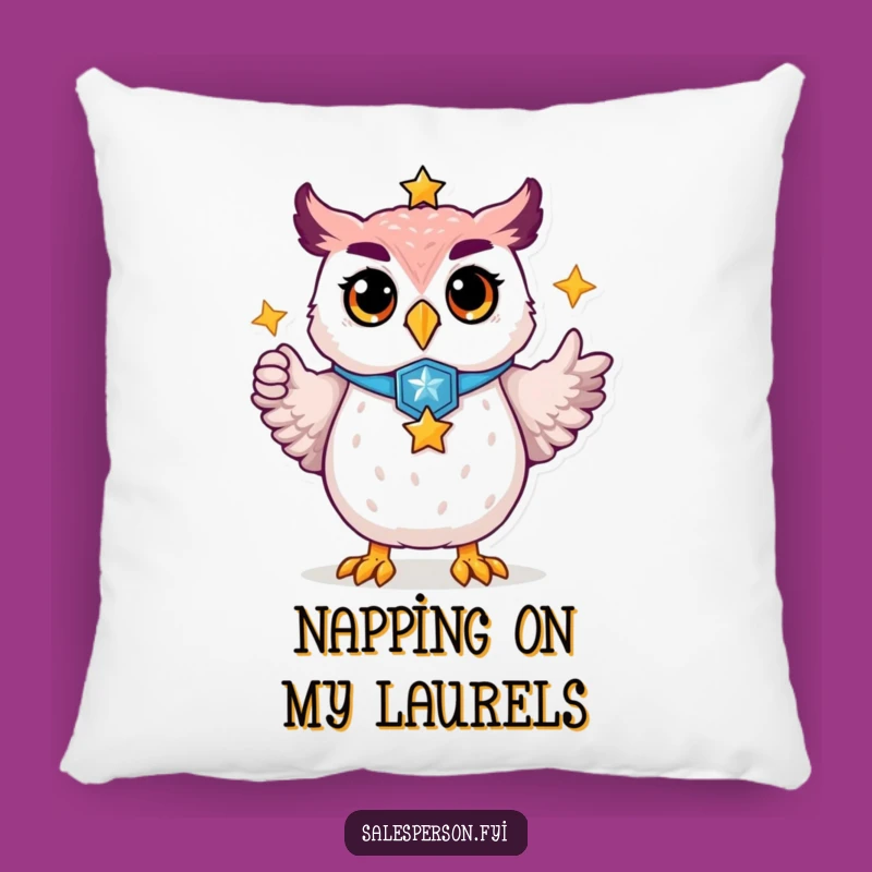 Funny Proud Owl Pillow, Cozy Badge Star Cushion, Motivational Gift