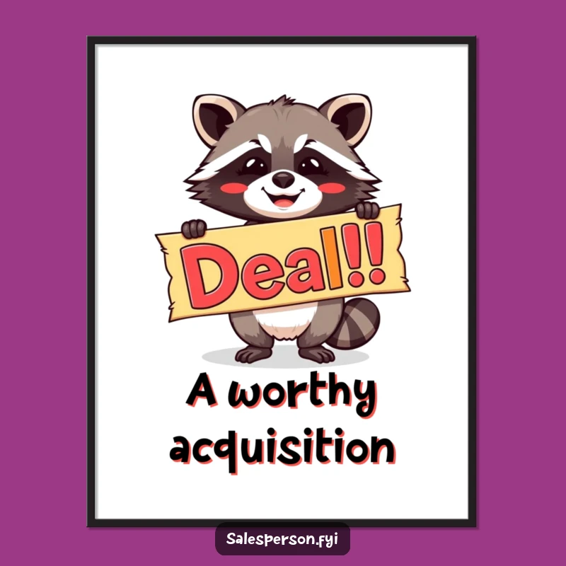 Funny Raccoon Digital Art, Printable Deal! Banner Decor, Gift