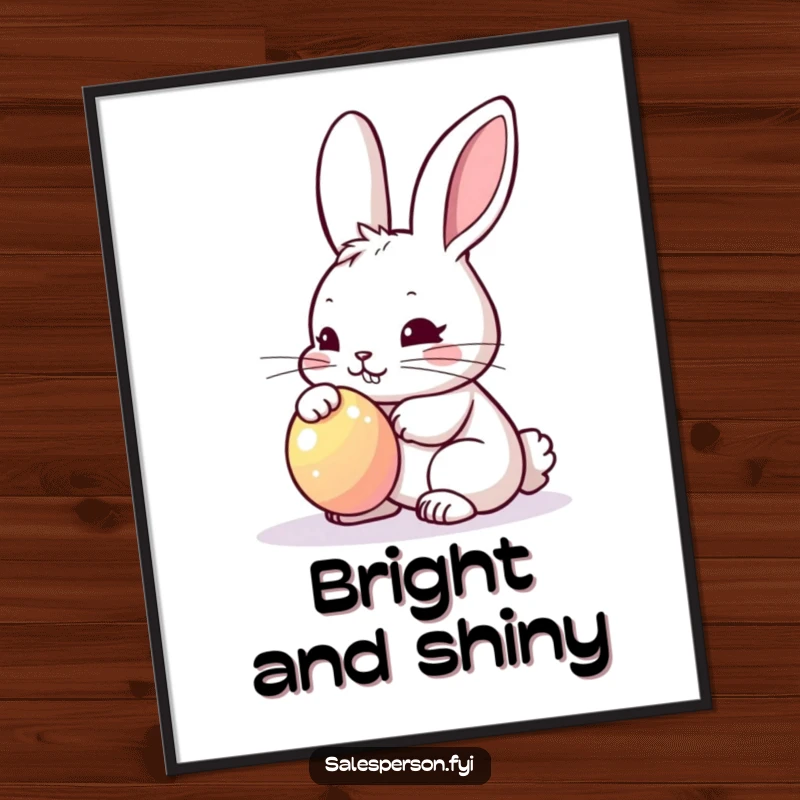 Funny Bunny Polishing Digital Art Print: Determined bunny polishing a bright shiny object, instant download.