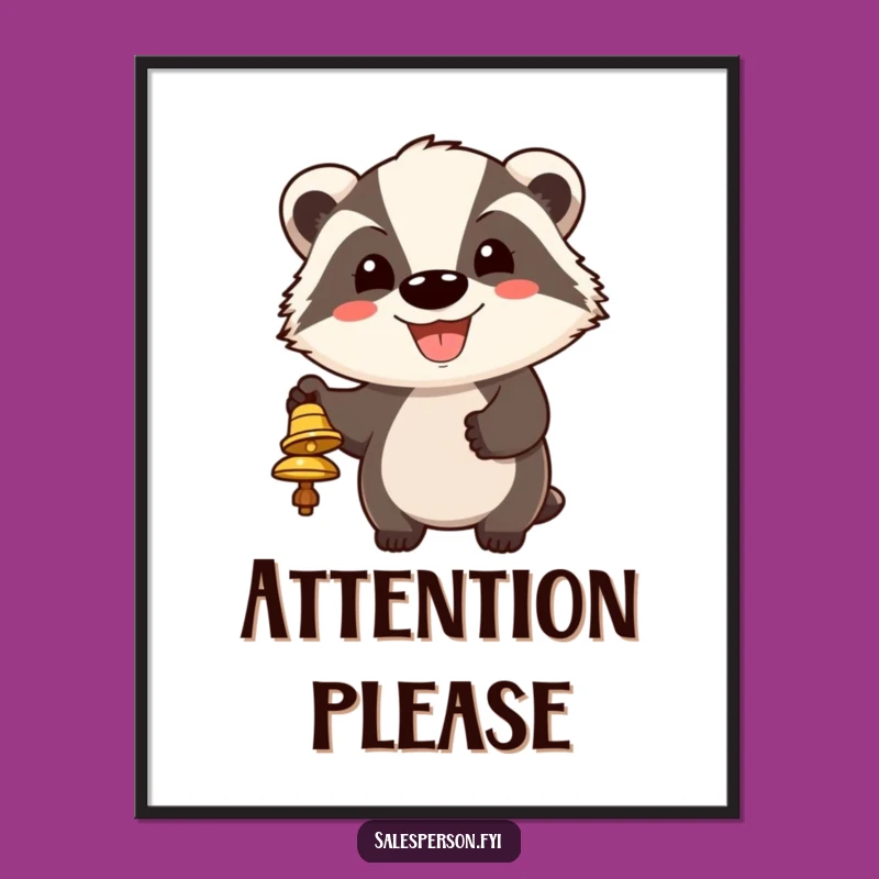 Funny Badger Bell Ringing Digital Art - Cheerful Grin Decor Gift