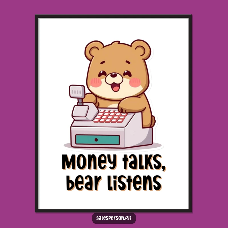 Funny Bear Cash Register Digital Art Print: Instant Humorous Decor for Your Space