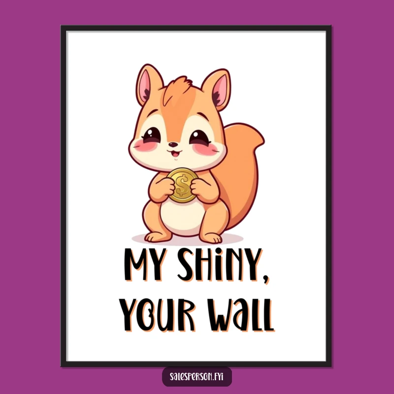 Funny Giggling Squirrel Digital Art, Printable Shiny Coin Decor, Gift