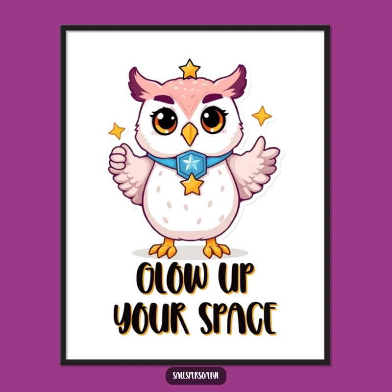 Funny Proud Owl Digital Art, Printable Badge Star Decor, Gift