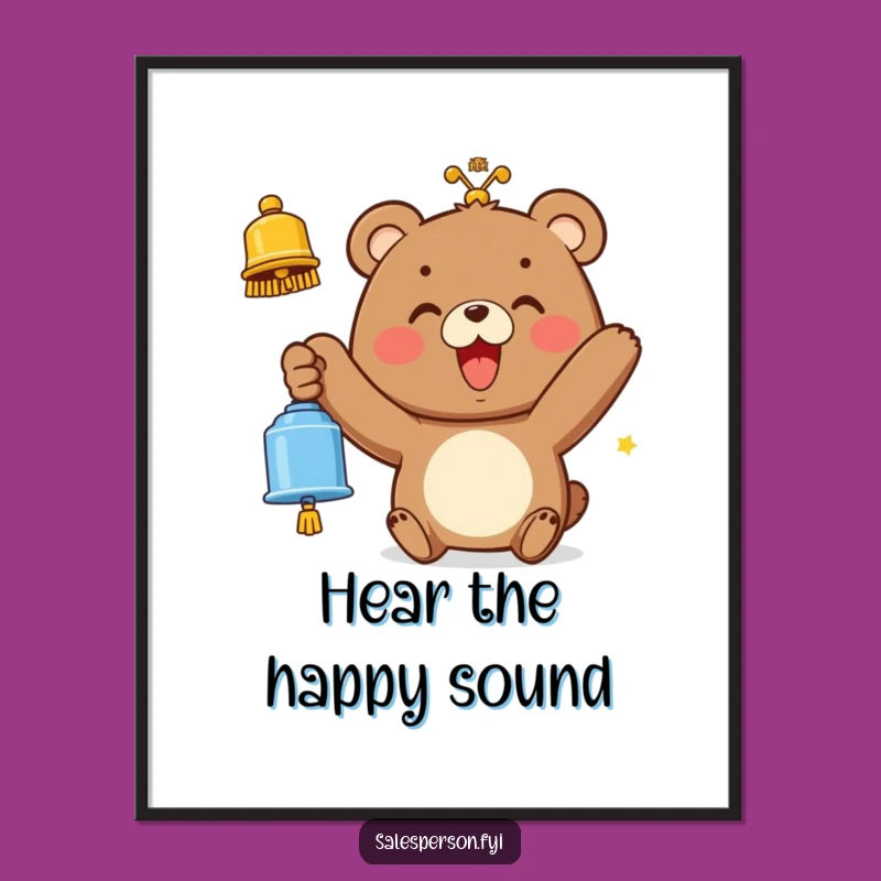 Joyful Bear Bell Digital Art: Instant Happiness, Perfect Funny Gift!