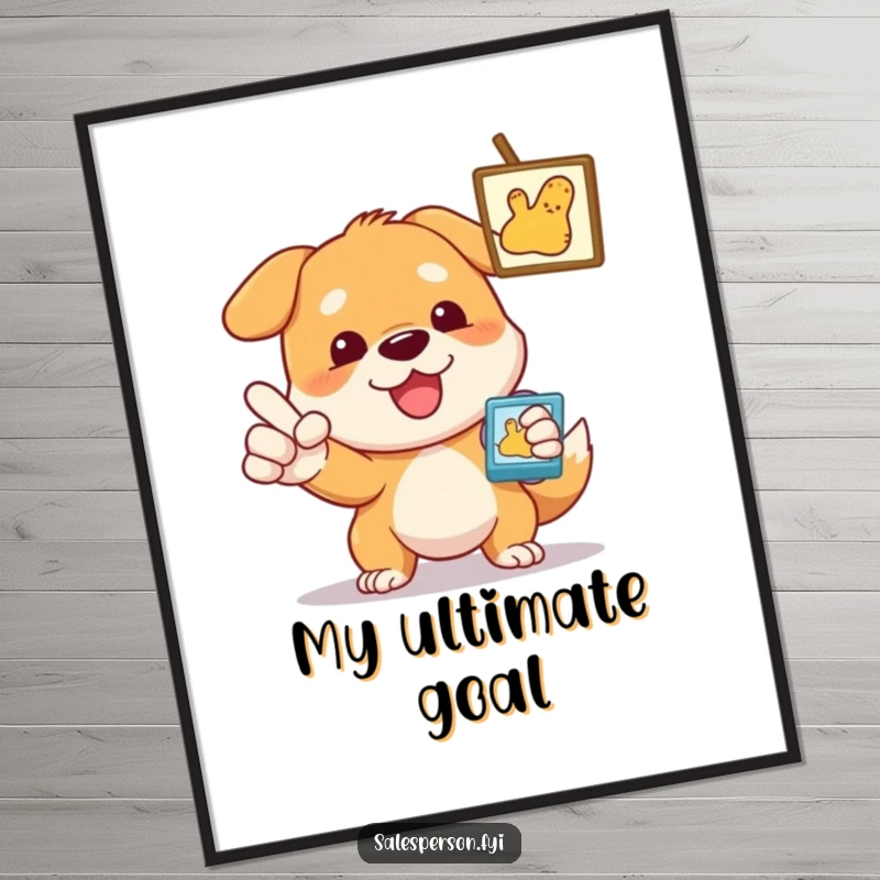 Funny Dog Digital Art Print, a dog enthusiastically pointing at an item, perfect for instant decor.