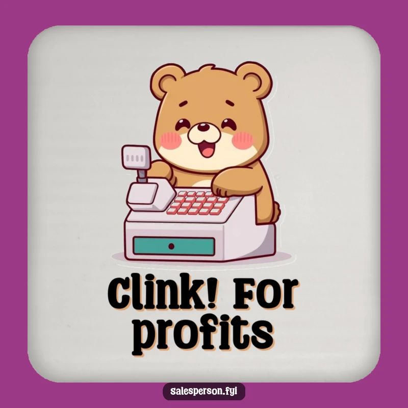 Funny Bear Cash Register Drink Coaster: Protect Surfaces with Financial Humor