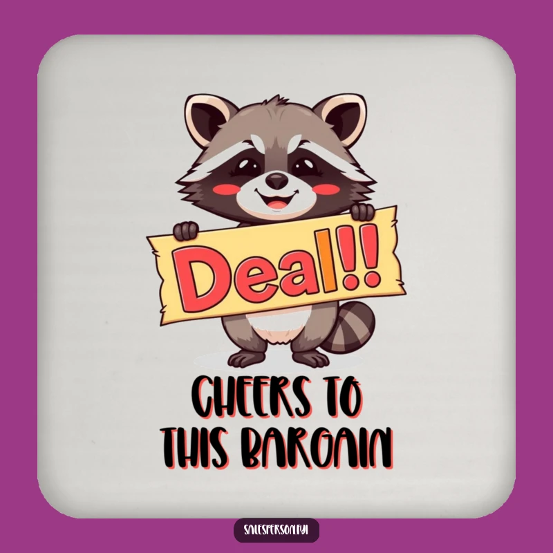 Funny Raccoon Drink Coaster, Protect Surfaces with Deal! Banner Fun