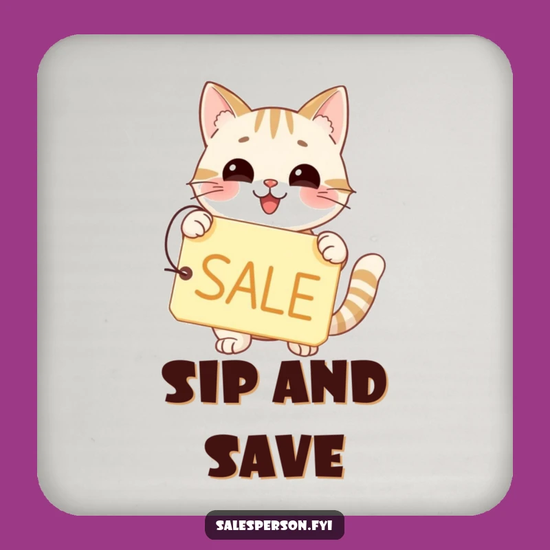 Funny Cat SALE Coaster - Happy Protection for Your Surfaces