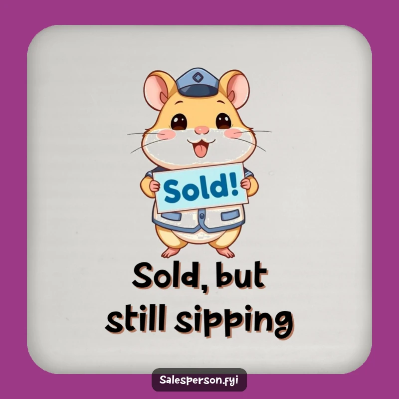 Funny Hamster Drink Coaster, Protect Surfaces with Sold! Sign Fun