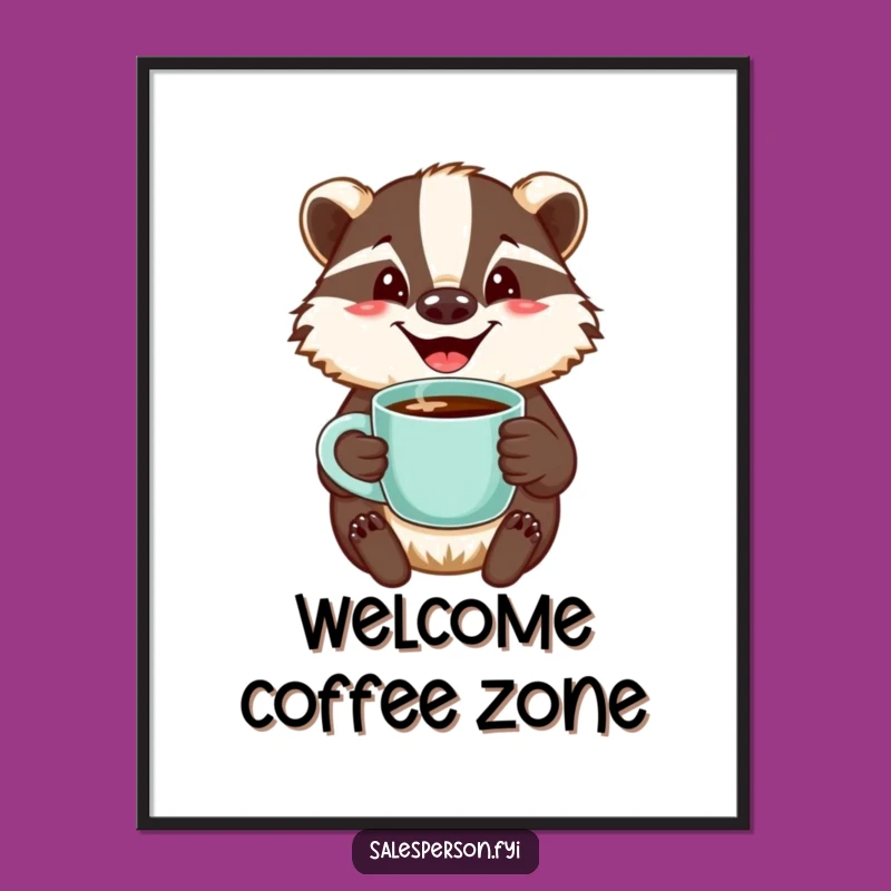 Funny Badger Coffee Poster: Jovial Brew Art, Humorous Wall Decor Gift