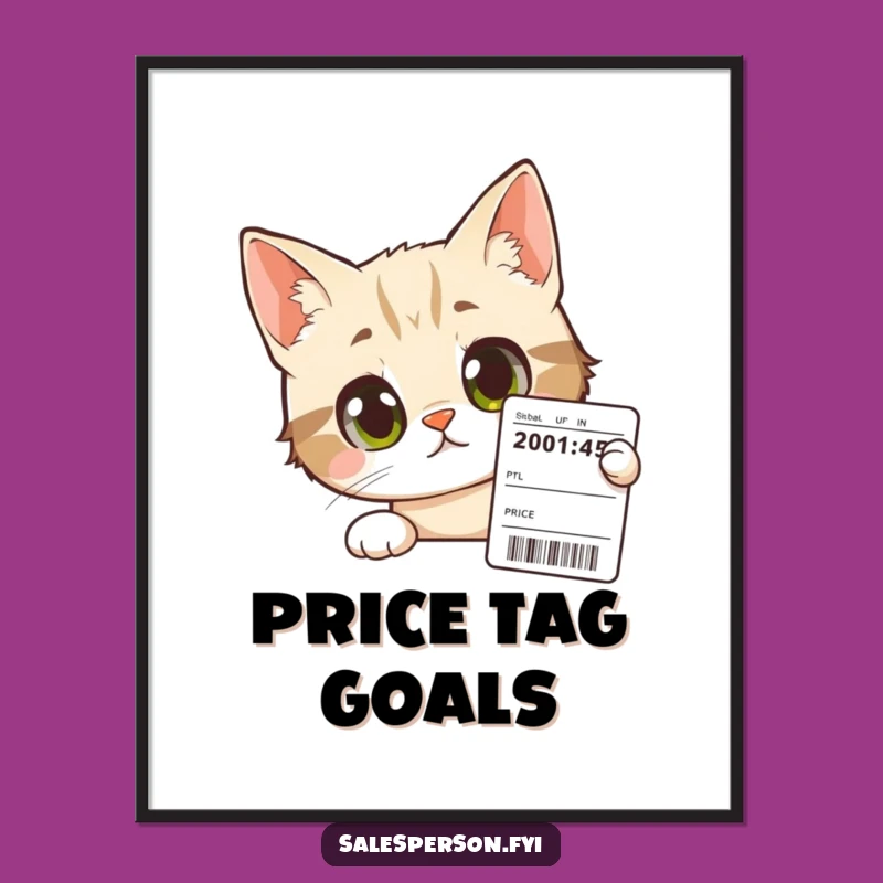 Funny Cat Art Print - Curious Cat Price Tag Focused Hilarious Wall Decor