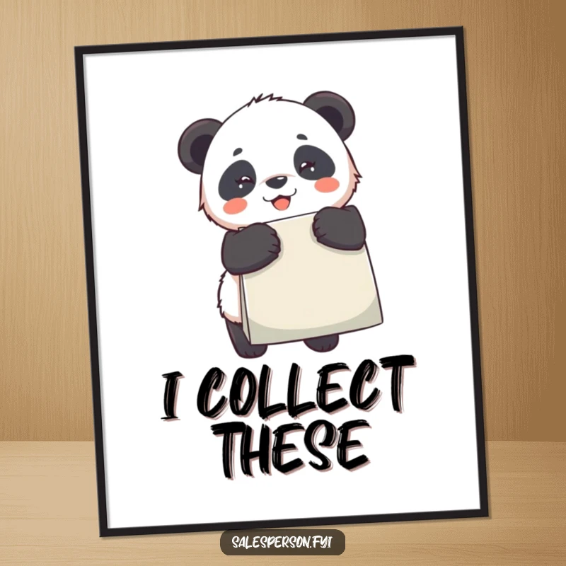 Funny Panda Poster, a cheerful panda with a massive shopping bag, bringing smiles and humor to decor.