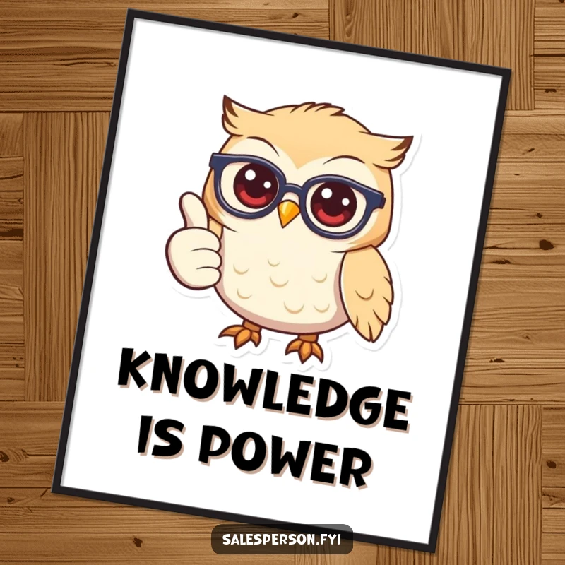Funny owl in reading glasses, beaming with a smile and offering a thumbs up on a decorative poster.