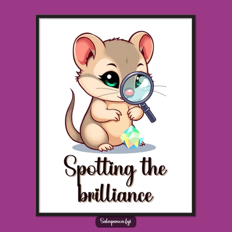 Funny Sly Weasel Poster, Gem Inspection Wall Art, Gift for Collectors