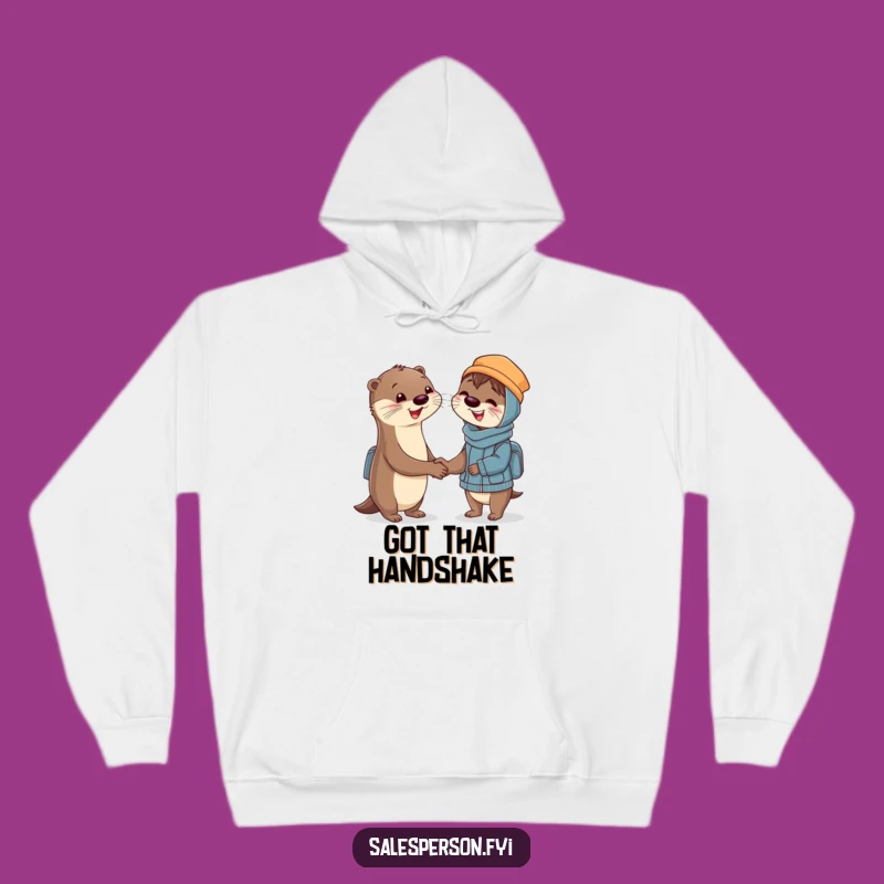 Cozy Funny Otter Hoodie: Handshake Deal, Warm Hugs & Business Humor