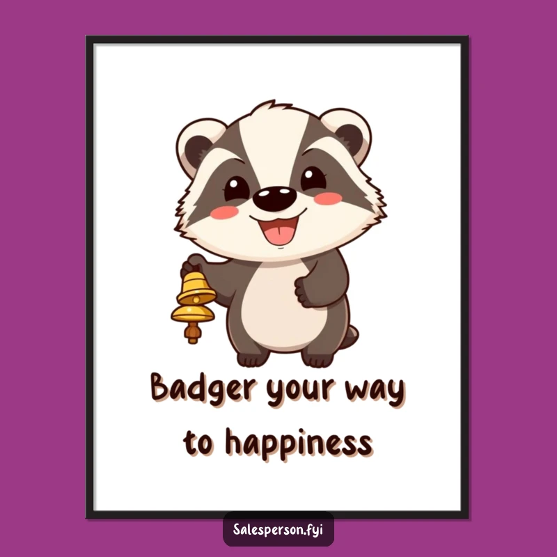 Free Printable Wall Art: Cheerful Badger Bell Ringing Funny Downloadable Home Decor