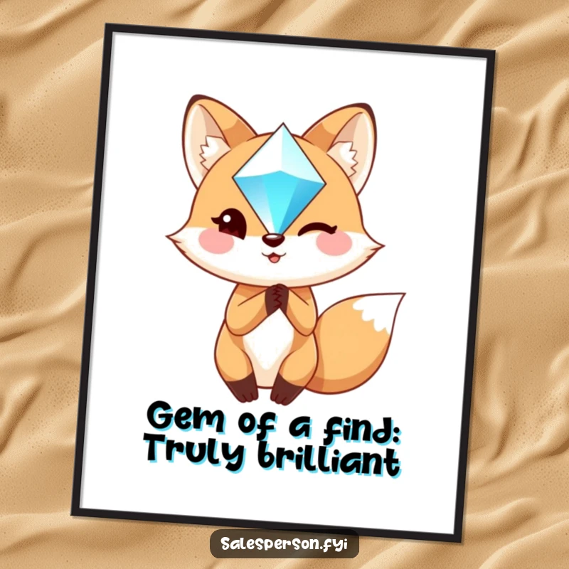 Funny Free Printable Wall Art: A charming fox confidently winks, holding a large, sparkling gem, adding a touch of class.