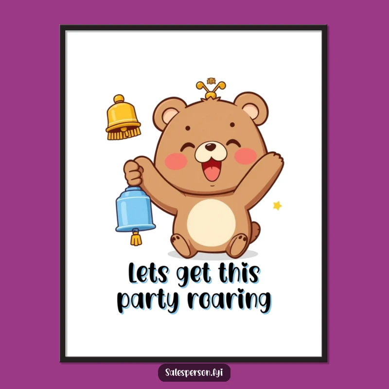 Funny Free Printable Wall Art: Bear Rings Bell - Cheerful Downloadable Art