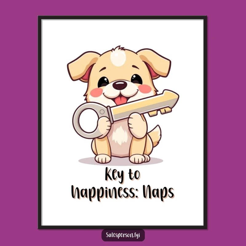 Funny Free Printable Wall Art: Dog with Key, Hilarious Downloadable Decor Gift