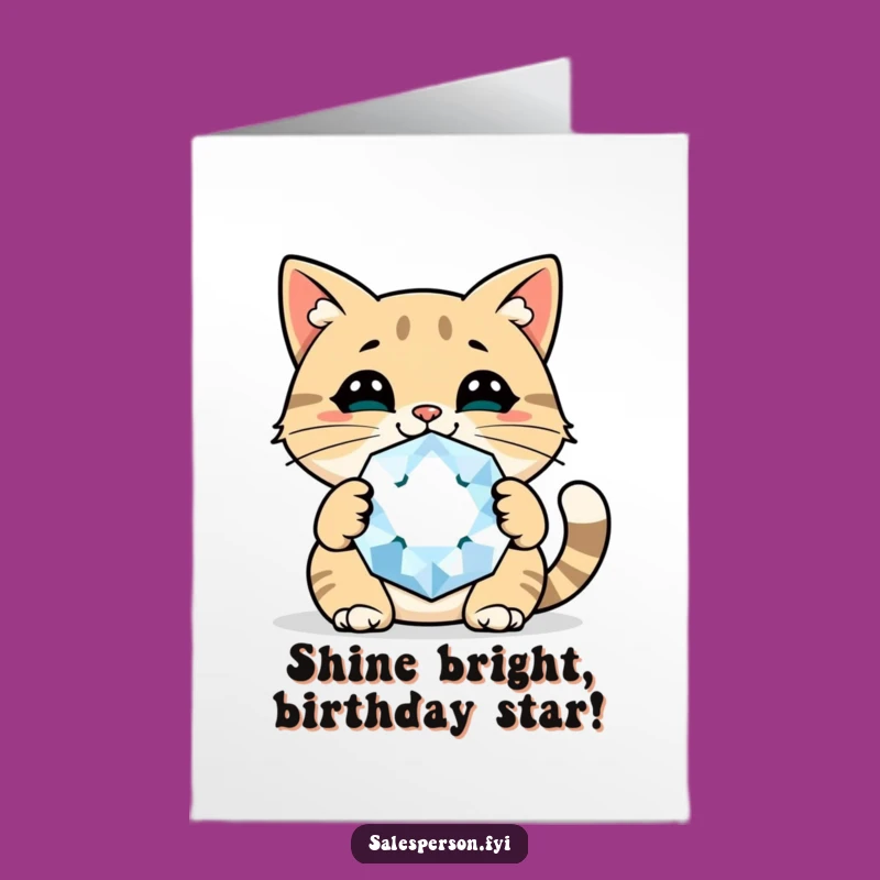 Free Printable Birthday Card: Cat Gem Sparkle, Downloadable Gift