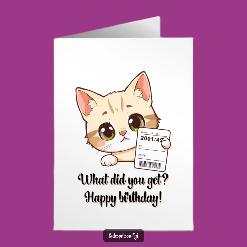Free Printable Birthday Card: Cat Shopping Fun, Funny Downloadable Greeting for Bargain Hunters