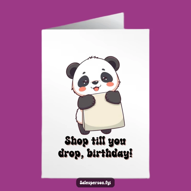 Free Printable Birthday Card: Funny Panda Shopping Spree Downloadable Greeting for Her