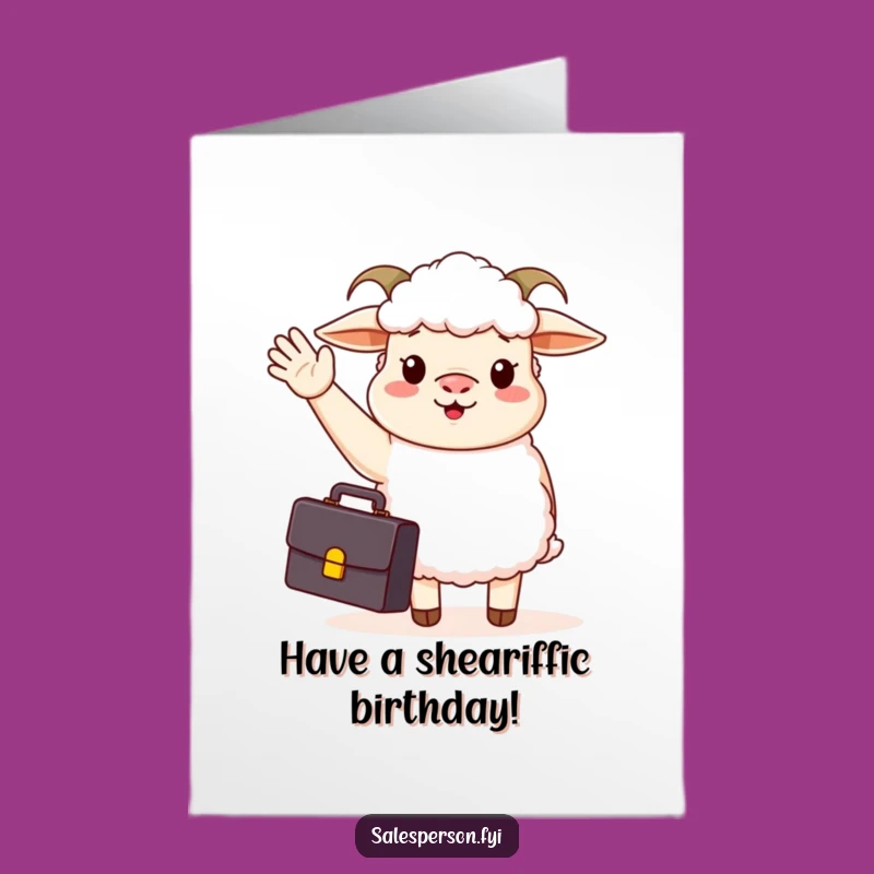 Free Printable Birthday Card: Waving Sheep with Briefcase - Funny Gift