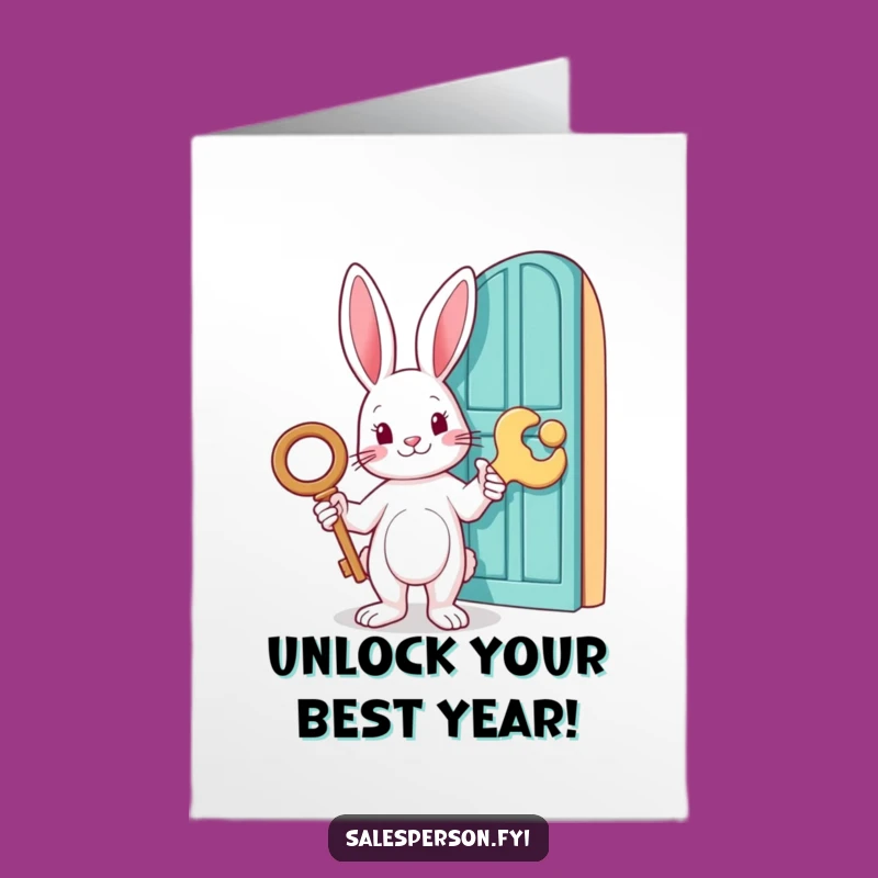 Free Printable Rabbit Birthday Card: Funny Key to Door Downloadable Gift