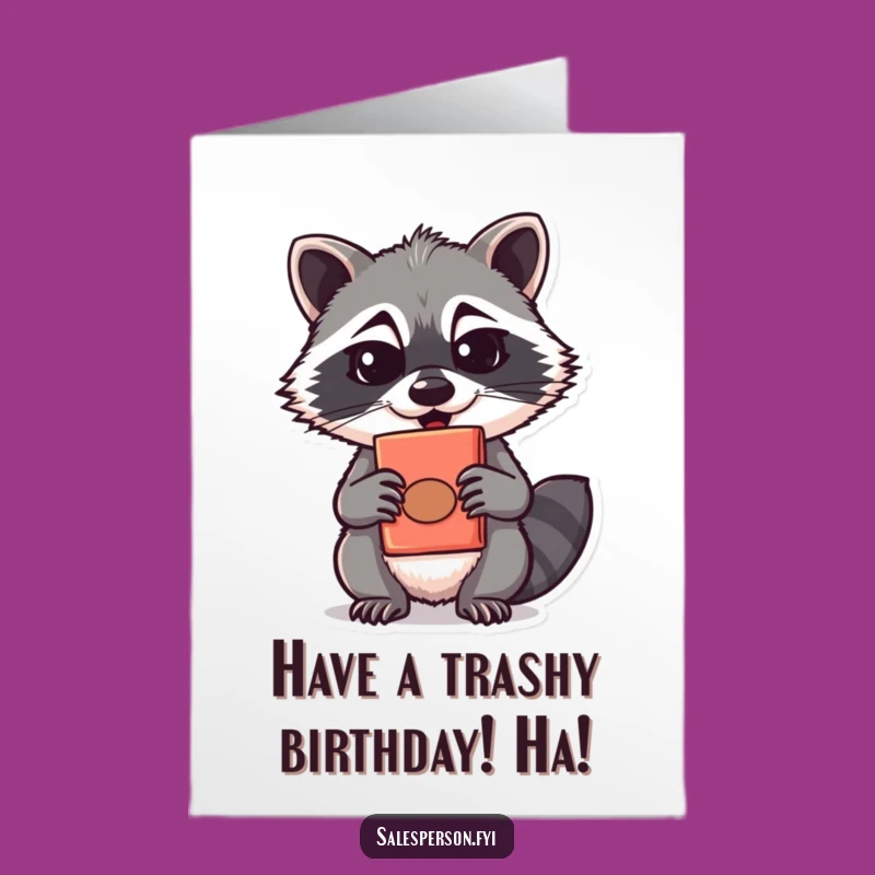 Funny Free Printable Birthday Card: Raccoon's Quirky Gift Surprise!