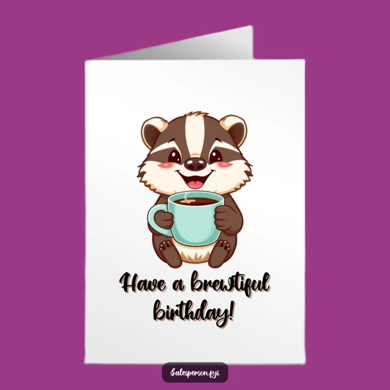 Free Printable Birthday Card: Jovial Badger Coffee Smile Downloadable Gift