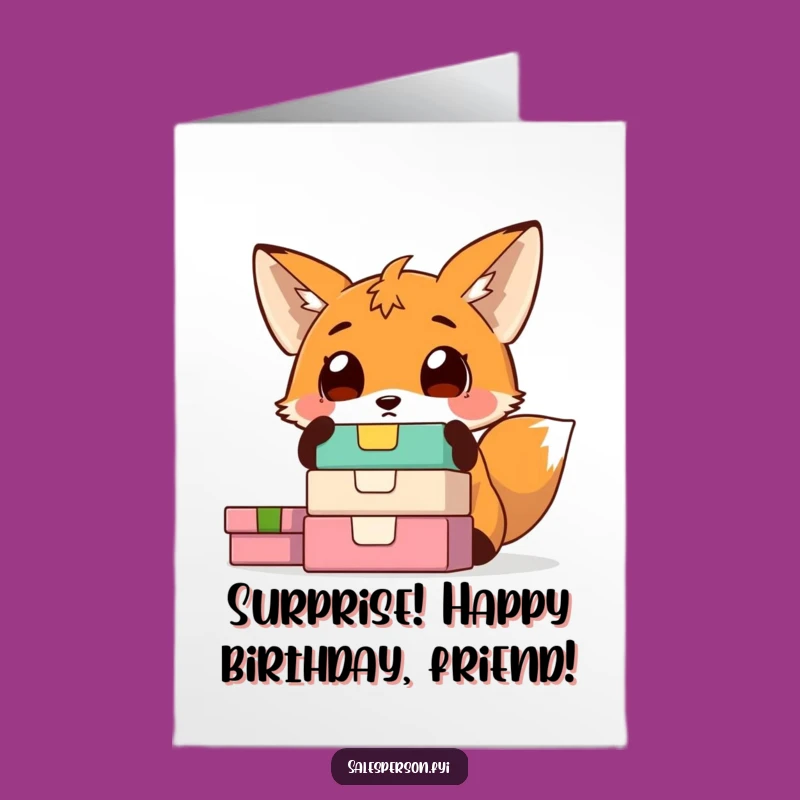 Free Printable Birthday Card: Surprised Fox Boxes, Funny Downloadable Gift for Unexpected Joy