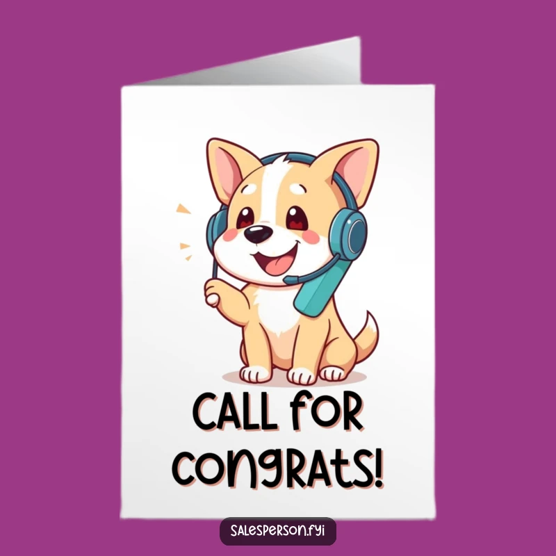Free Printable Dog Congrats Card: Funny Headset Phone Call Downloadable Gift