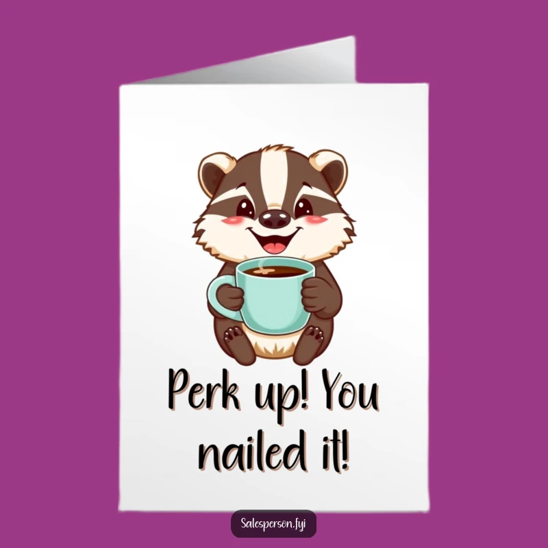 Free Printable Congrats Card: Jovial Badger Coffee Warmth Downloadable Gift