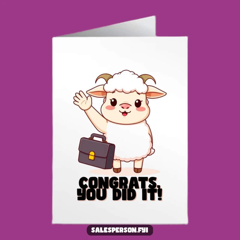 Free Printable Congrats Card: Waving Business Sheep - Funny Downloadable
