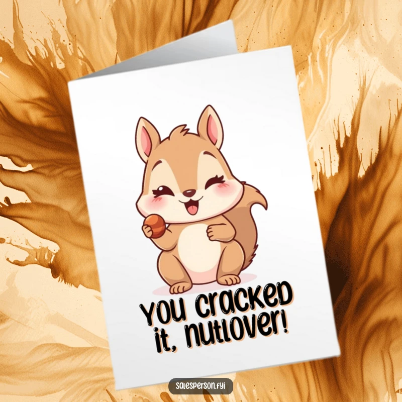 Printable Congratulations Card: A delighted squirrel winks, offering a tempting treat to celebrate success.