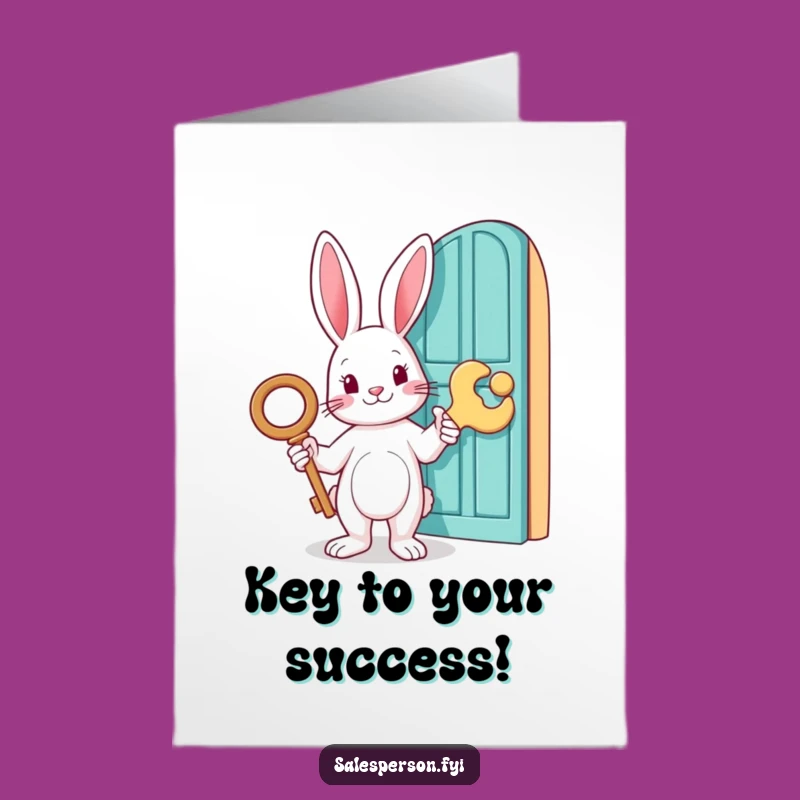 Free Printable Rabbit Congrats Card: Funny Key to Door Downloadable Gift