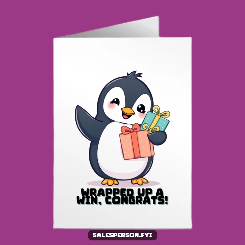 Free Printable Congrats Card: Penguin's Gift of Success, Funny Downloadable