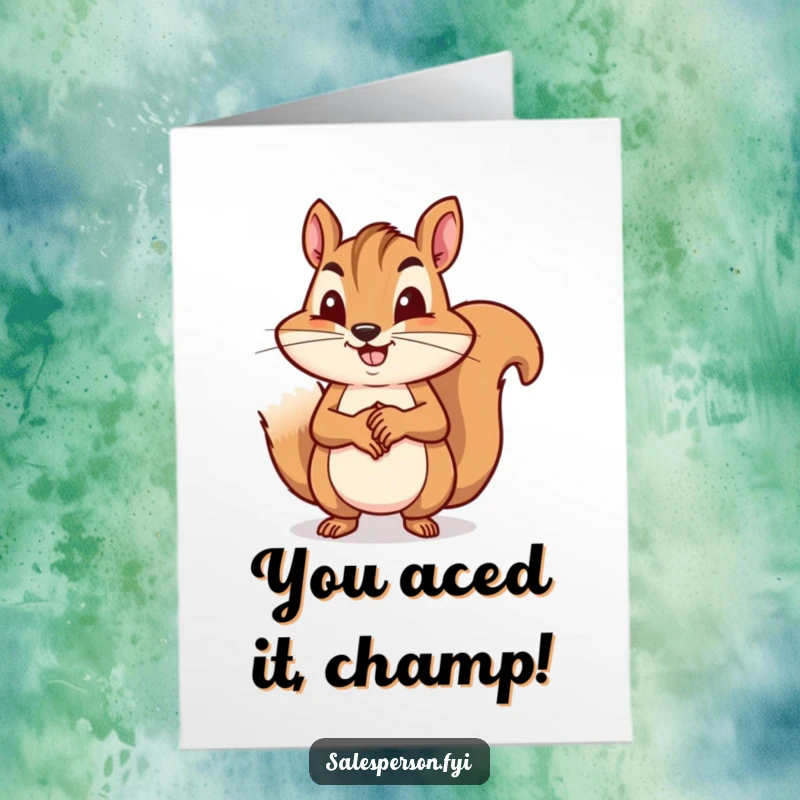 Funny Free Printable Congratulations Card: A determined squirrel makes a business deal handshake, celebrating success with a grin.
