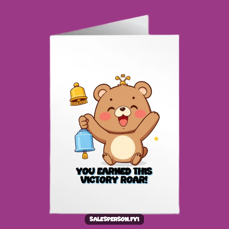 Free Printable Congrats Card: Bear Rings Success Bell - Funny Downloadable