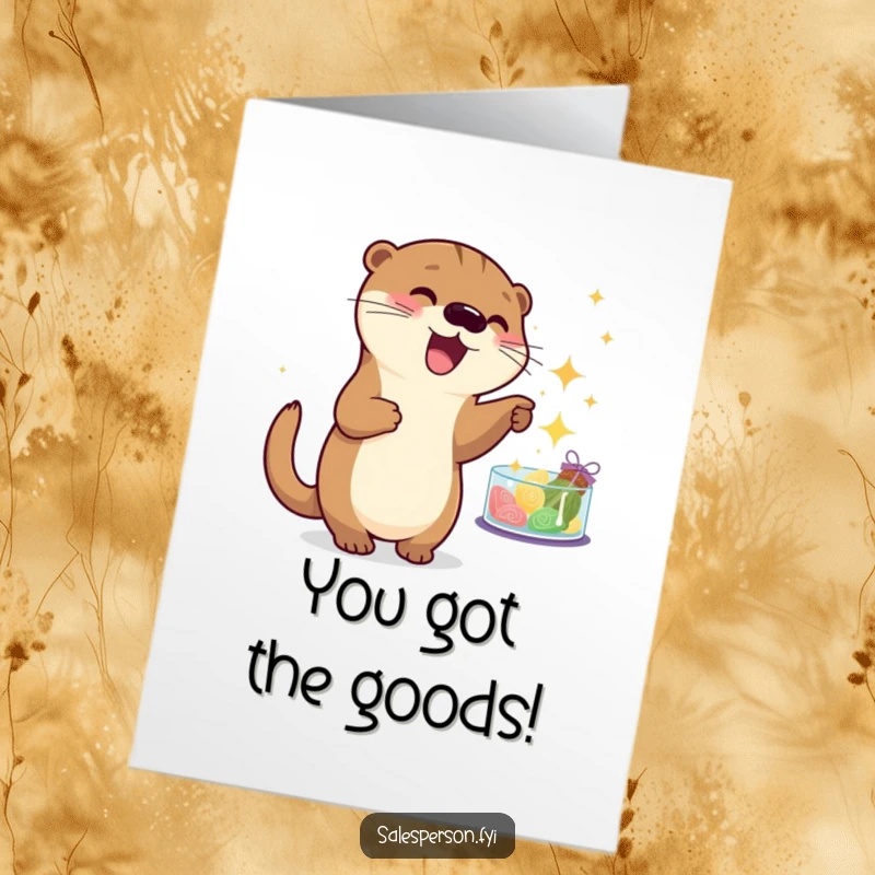 Funny Free Printable Congratulations Card: An otter gleefully points at sparkling treasures, celebrating a brilliant accomplishment.